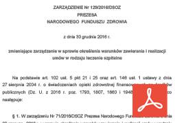 Zarządzenie Prezesa NFZ 1292016DSOZ